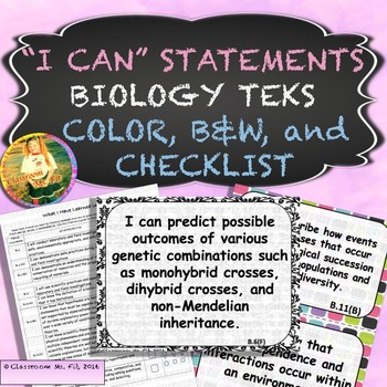 Preview of "I CAN" Statements Biology TEKS Resource Cards UPDATED 2018!