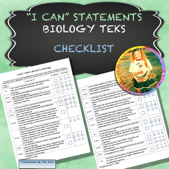 Preview of "I CAN" Statements Biology TEKS Student Checklist UPDATED 2018!