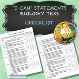 "I CAN" Statements Biology TEKS Student Checklist UPDATED 2018!