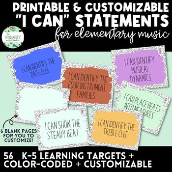 Preview of "I CAN" statements for elementary music- printable & customizable