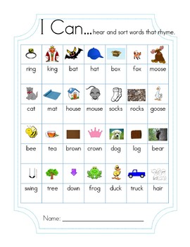 Preview of "I Can Hear and Sort Rhyming Words" Activity