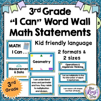 Preview of "I Can" Math Statements for 3rd Grade Math Student Friendly Language - 2 Sizes