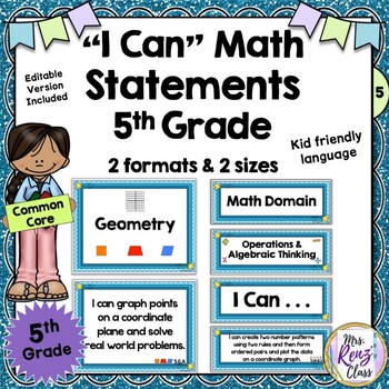 Preview of I Can Statements Math Poster Set for 5th Grade (CCSS) 2 formats 2 sizes