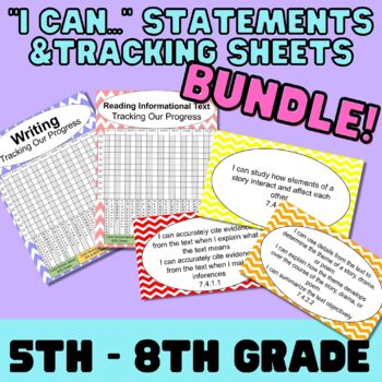 Preview of "I Can..." Statements & Student Reflection Data Tracking Sheets BUNDLE!-Chevron