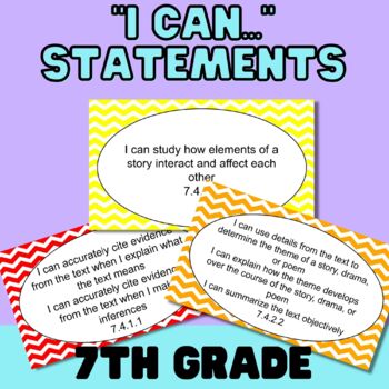 Preview of "I Can..." Statements for MN Language Arts Standards-Grade 7 - Colorful Chevron