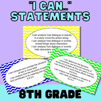 Preview of "I Can..." Statements for MN Language Arts Standards-Grade 8 - Colorful Chevron