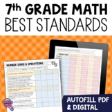 7th Grade Math BEST Standards "I Can" Checklists Florida A