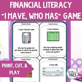 Preview of Financial Literacy Vocab "I Have, Who Has" Game