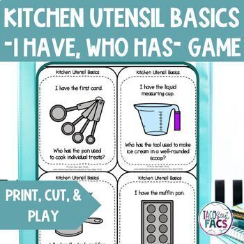 Preview of "I Have, Who Has" Kitchen Utensil Basic Tools Game - FCS FACS Culinary Arts