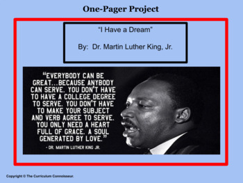 Preview of "I Have a Dream" Dr. Martin Luther King, Jr. ONE-PAGER Project