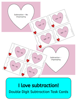 Preview of "I Love Subtraction" - Valentine's Day (or any day) Task Cards - Within 200
