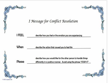 Preview of I Message for Conflict Resolution Character Ed Social Skills 8.5 x 11 PBIS