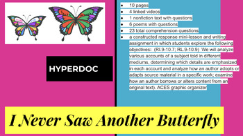 Preview of "I Never Saw Another Butterfly" Hyperdoc poetry, drama, informational Holocaust