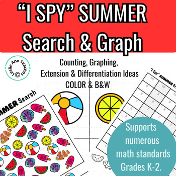 Preview of "I SPY" SUMMER THEME Counting & Graphing Activity K-2