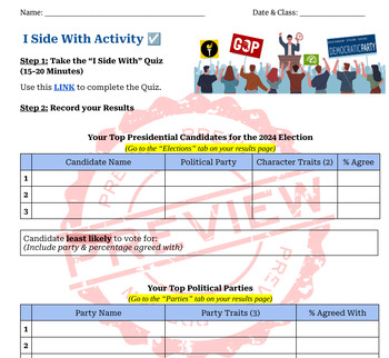 Preview of "I Side With" Quiz and Reflection Activity