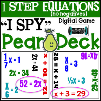 Preview of "I Spy" DIGITAL One-Step Equations Pear Deck/Google Slides Game like Spot it!