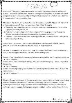 Preview of "I" Statements Worksheet and Parent Handout