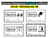 "I Survived" Certificates - Classroom Management