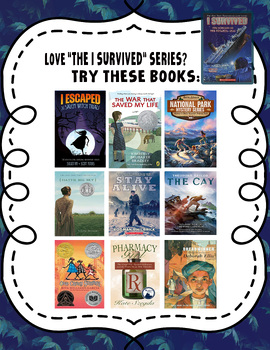 Preview of "I Survived" Series Poster/Printable Book Recommendations and Read-Alikes