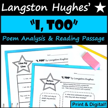 Preview of "I , Too" Langston Hughes Poetry Activities - PDF & Digital