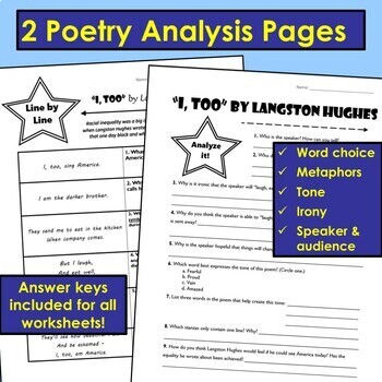 "I, Too" by Langston Hughes - Poem Activities by English Teacher Mommy