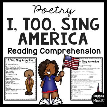 Preview of “I, Too, Sing America” by Langston Hughes Poem Reading Comprehension Worksheet