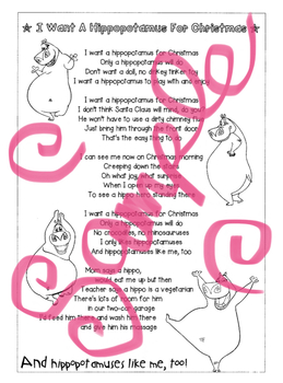Preview of 'I Want A Hippopotamus For Christmas'. Lyrics. Printable. Activity