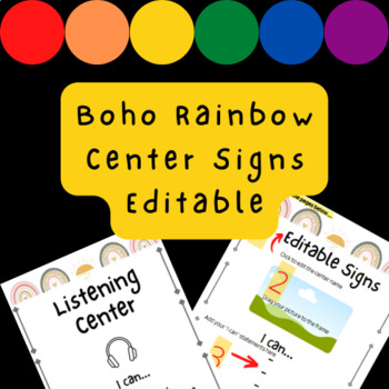 Preview of "I can" Center Signs Boho Rainbow