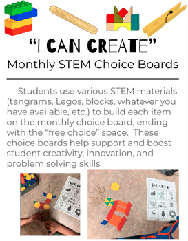 Preview of "I can create..." Monthly STEM Choice Boards