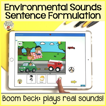 Preview of "I hear..." Environmental Sounds Sentence Formulation Increase MLU Boom Cards