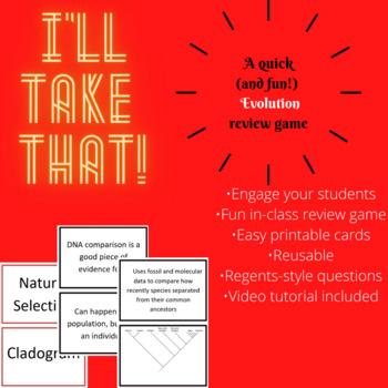 Preview of "I'll Take That" Evolution vocabulary review card game