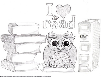 Preview of "I love to read" Owl and Books Coloring Page and Bookmarks
