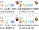 "I'm BURSTING With Excitement" Student Back to School Tags