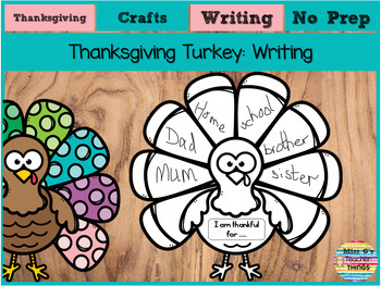 Preview of "I'm Thankful For" Cute Colour-in Thanksgiving Turkey Writing for all ages