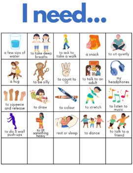 Preview of "I need..." Emotional regulation needs chart