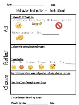 Preview of *IB - PYP* Behavior Reflection - Think Sheet