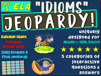 Preview of "IDIOMS" Middle or High School ELA JEOPARDY! - version 7 of 10