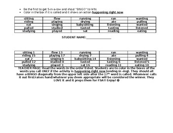 Preview of -ING word BINGO (FSA Prep)