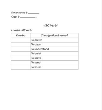 Preview of   -ISC verbs and conjugations - Guided notes with practice, Italian