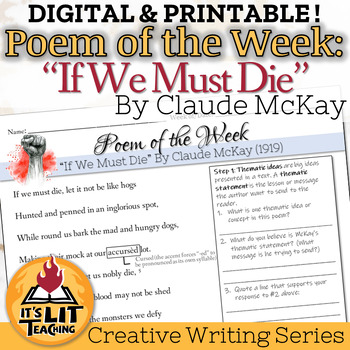Preview of "If We Must Die" by Claude McKay Poem of the Week Activity | Printable & Digital