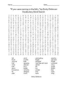 Preview of "If you were coming in the fall..." by Emily Dickinson Word Search and Poem