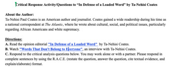 Preview of "In Defense of a Loaded Word" by Ta-Nehisi Coates Analysis & Reflection