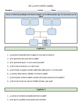 Preview of *In Spanish* Me llamo María Isabel preguntas de comprensión