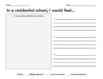 Preview of "In a Residential School" writing activity - ENGLISH