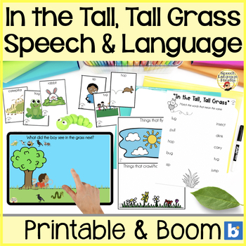 Preview of "In the Tall, Tall Grass" Spring Speech Language Low Prep Activities Boom Cards