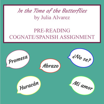 Preview of "In the Time of the Butterflies" Pre-Reading Cognate/Spanish Vocab Assignment