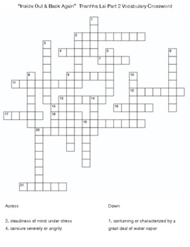 Inside Out Back Again Thanhha Lai Part 2 Vocabulary Crossword