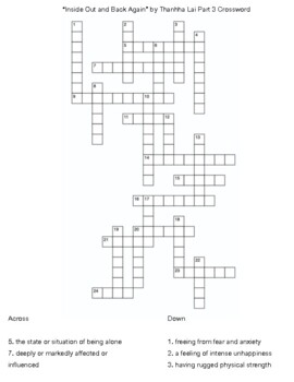 Inside Out and Back Again by Thanhha Lai Part 3 Crossword TPT
