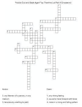 Inside Out and Back Again by Thanhha Lai Part 4 Crossword TPT