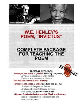 Preview of "Invictus" by W.E. Henley- Worksheet & Mini-Unit Package- Common Core+ ANSWERS!